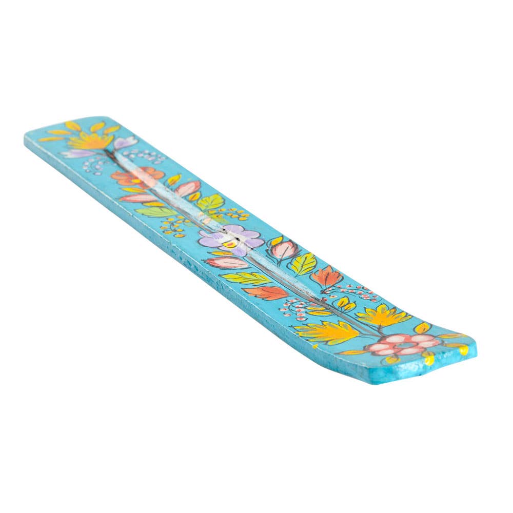 Handpainted Turquoise Wooden Incense Stick Holder