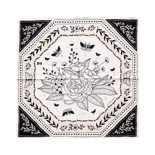 Black and White Floral Moth Altar Cloth/Bandana