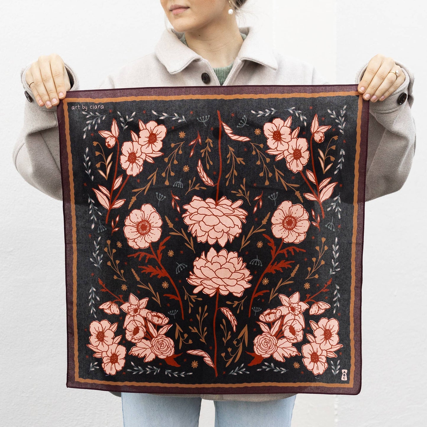 Black Floral Altar Cloth/Bandana