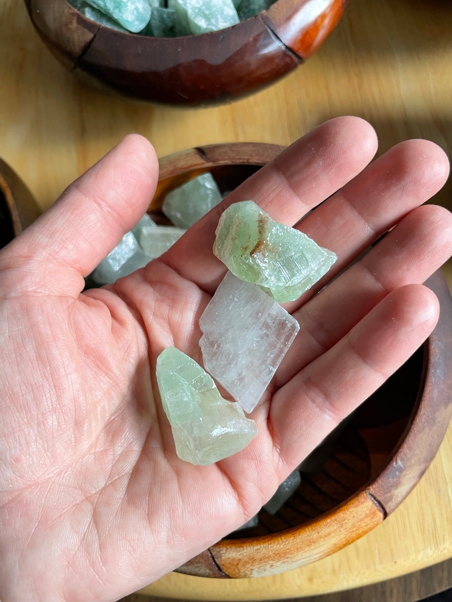 Green Calcite, chunks, polished