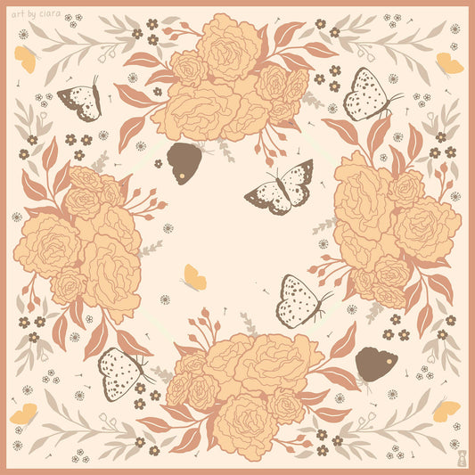 Peach Butterfly and Flowers Altar Cloth/Bandana