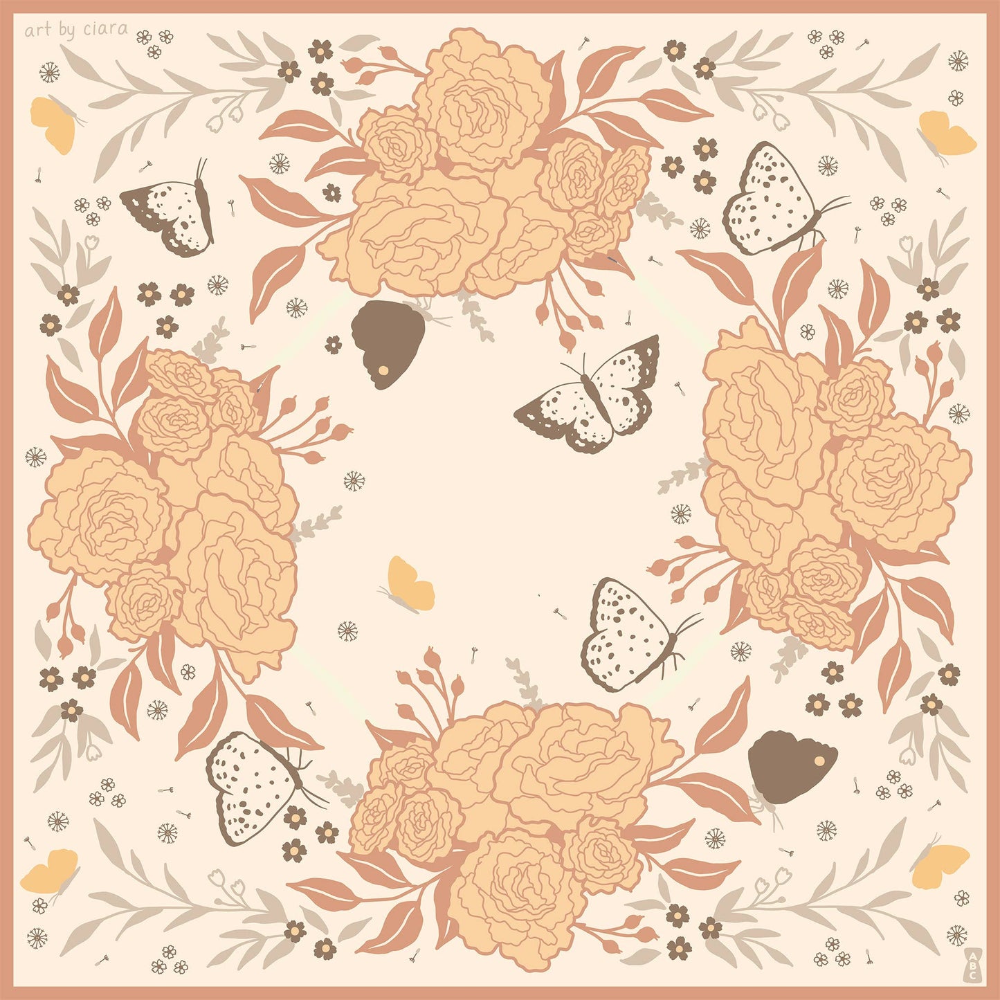 Peach Butterfly and Flowers Altar Cloth/Bandana